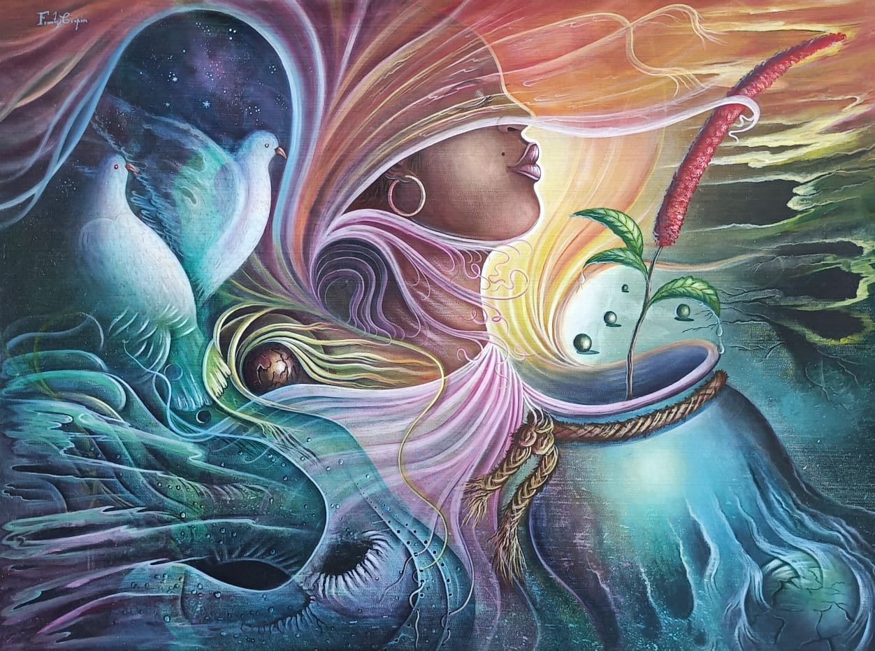 Tete de la femme dans une colombe